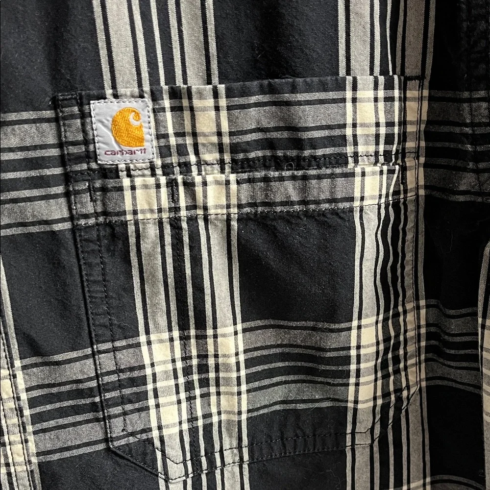 Carhartt Men's Plaid Black and Cream Button Down Shirt - Picture 3 of 4